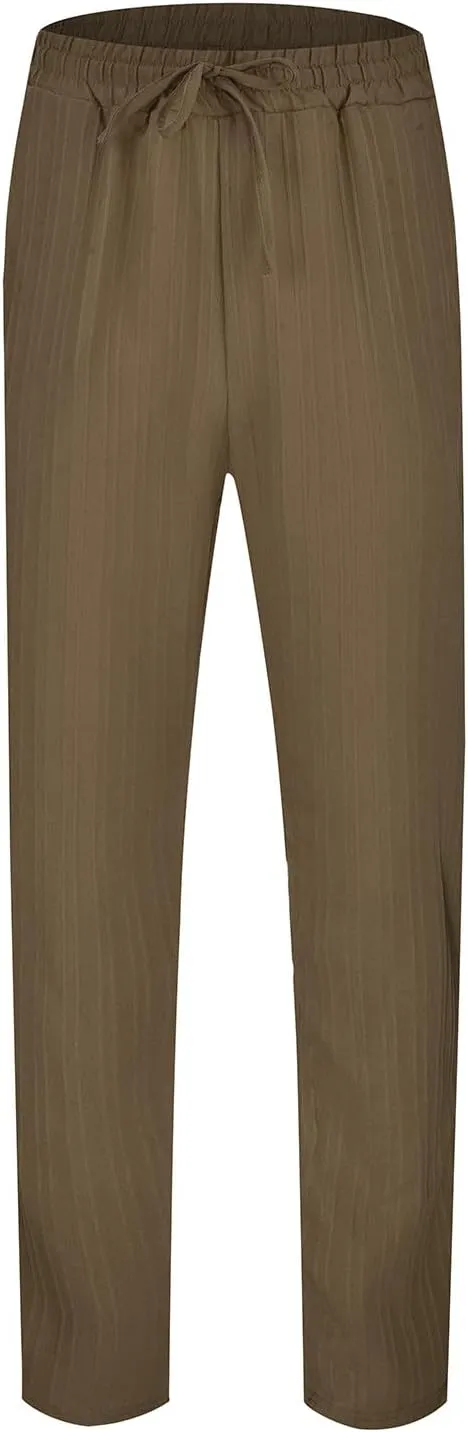 Mens Cotton Linen Drawstring Pants, Summer Elastic Waist Casual Slim Fit Jogger Yoga Pants Flexible Joggers Big and Tall