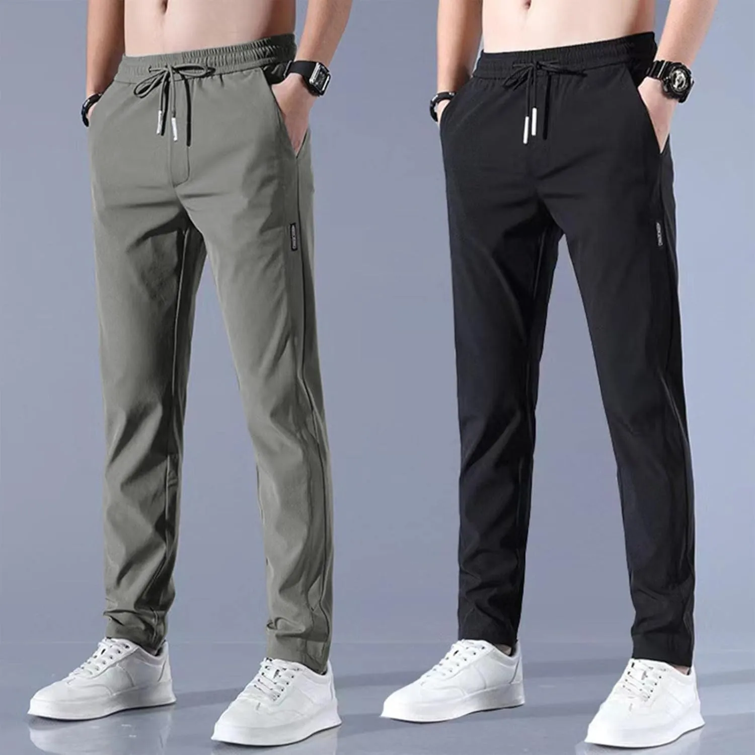 Mens Cotton Linen Pants Drawstring Elastic Waist Straight Leg Pant Workout Sport Pants Multi-Pocket Trousers