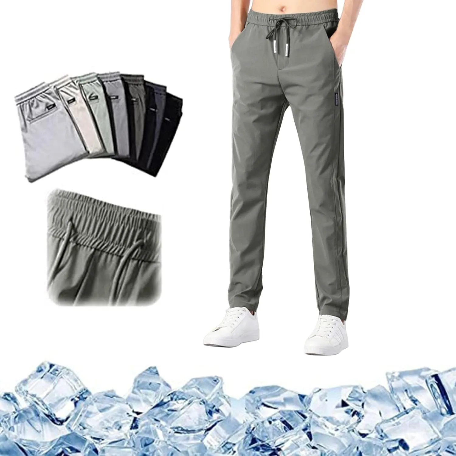 Mens Cotton Linen Pants Drawstring Elastic Waist Straight Leg Pant Workout Sport Pants Multi-Pocket Trousers