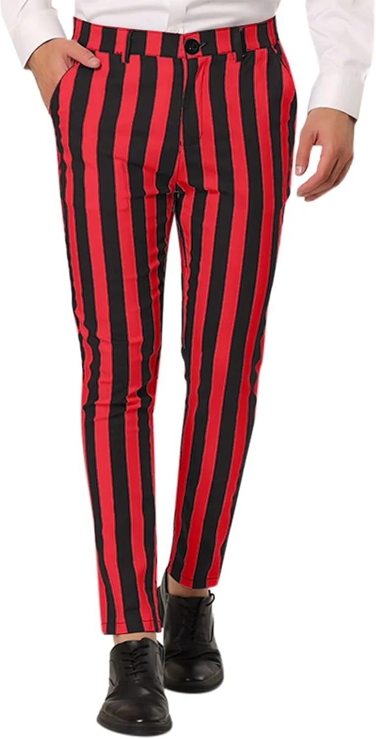 Mens Dress Pants Trendy Vertical Striped Suit Pants Slim Fit Stretch Casual Trousers Summer Outdoor Fashion Slacks