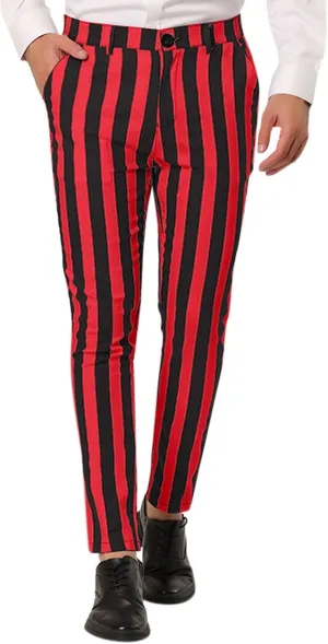 Mens Dress Pants Trendy Vertical Striped Suit Pants Slim Fit Stretch Casual Trousers Summer Outdoor Fashion Slacks