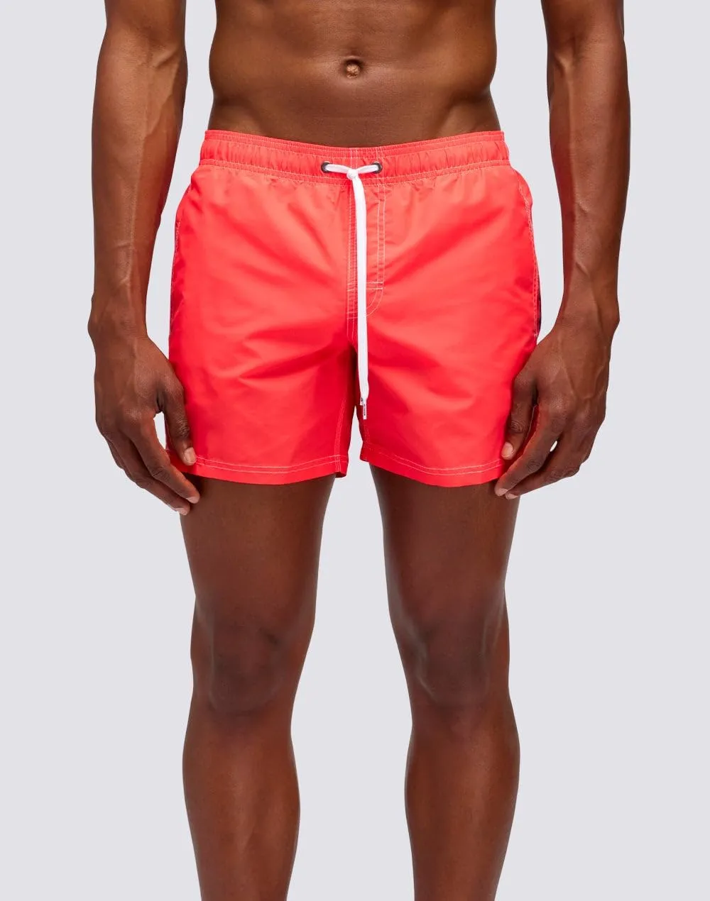 Mens Elastic Waist Boardshort, Swim Trunks 14" Length 5" Inseam