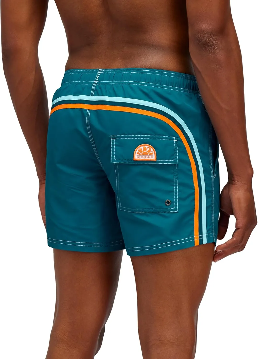 Mens Elastic Waist Boardshort, Swim Trunks 14" Length 5" Inseam
