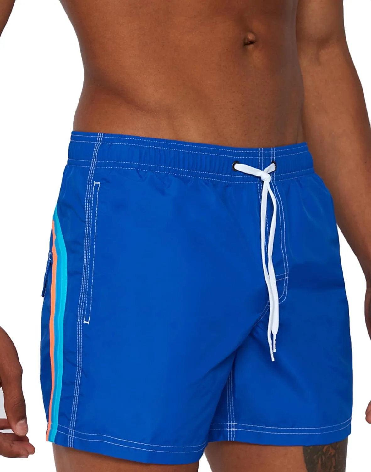 Mens Elastic Waist Boardshort, Swim Trunks 14" Length 5" Inseam