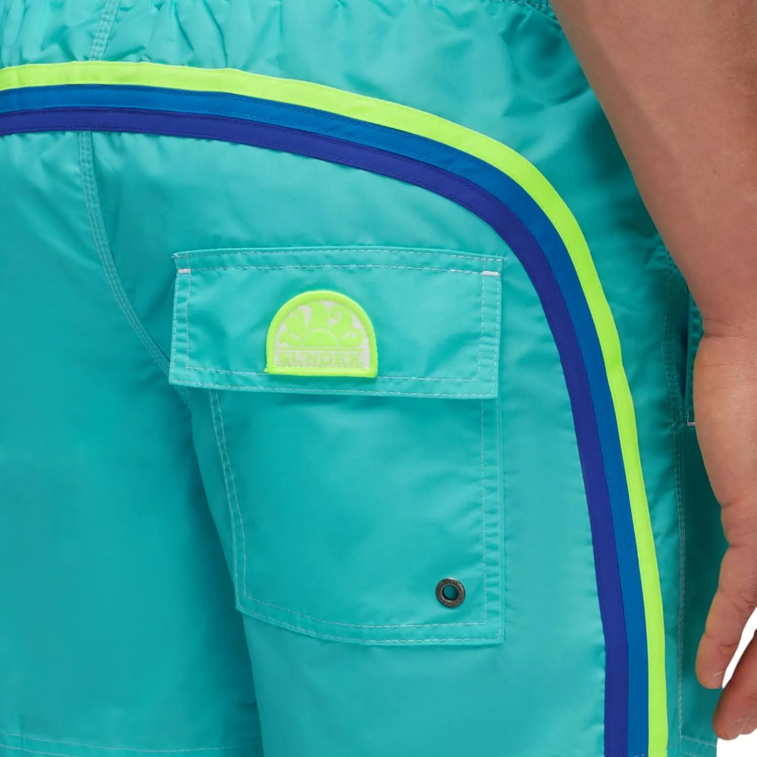 Mens Elastic Waist Boardshort, Swim Trunks 14" Length 5" Inseam