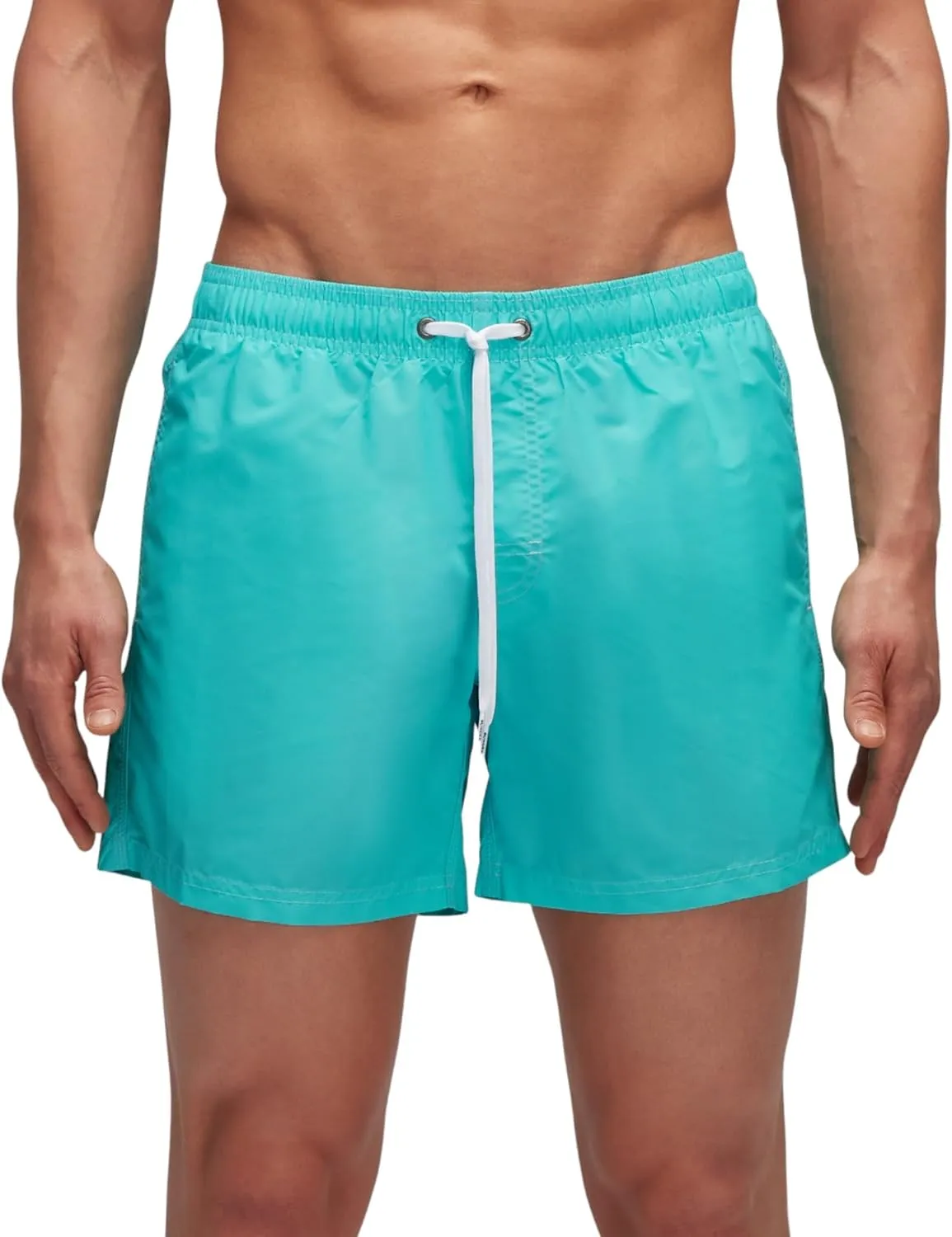 Mens Elastic Waist Boardshort, Swim Trunks 14" Length 5" Inseam