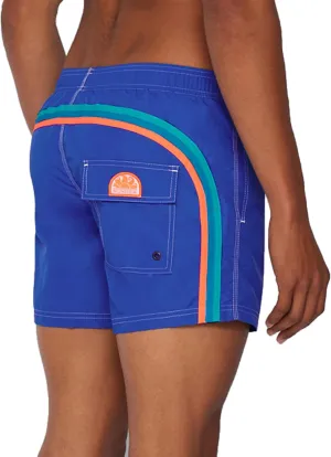 Mens Elastic Waist Boardshort, Swim Trunks 14" Length 5" Inseam