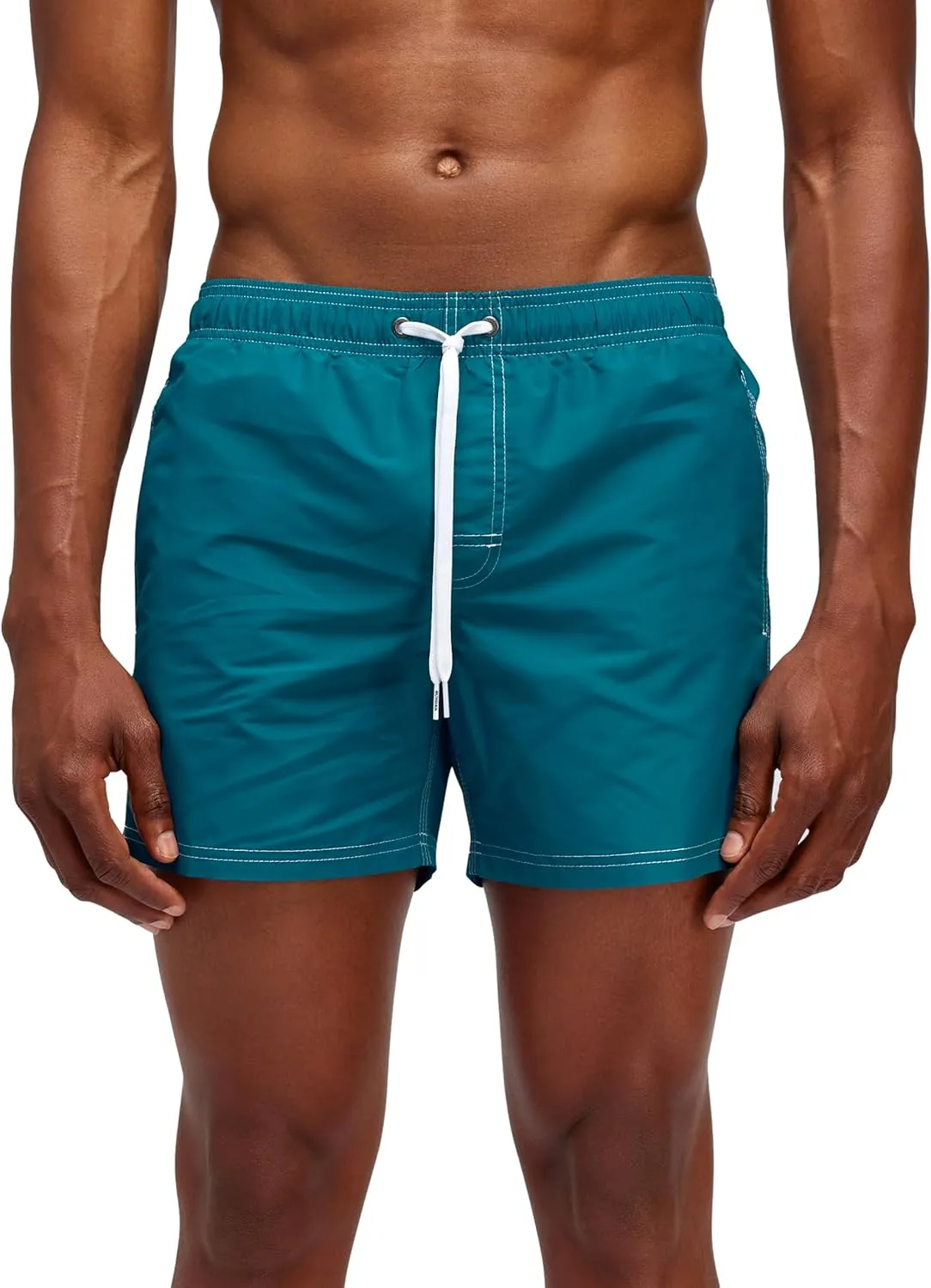 Mens Elastic Waist Boardshort, Swim Trunks 14" Length 5" Inseam