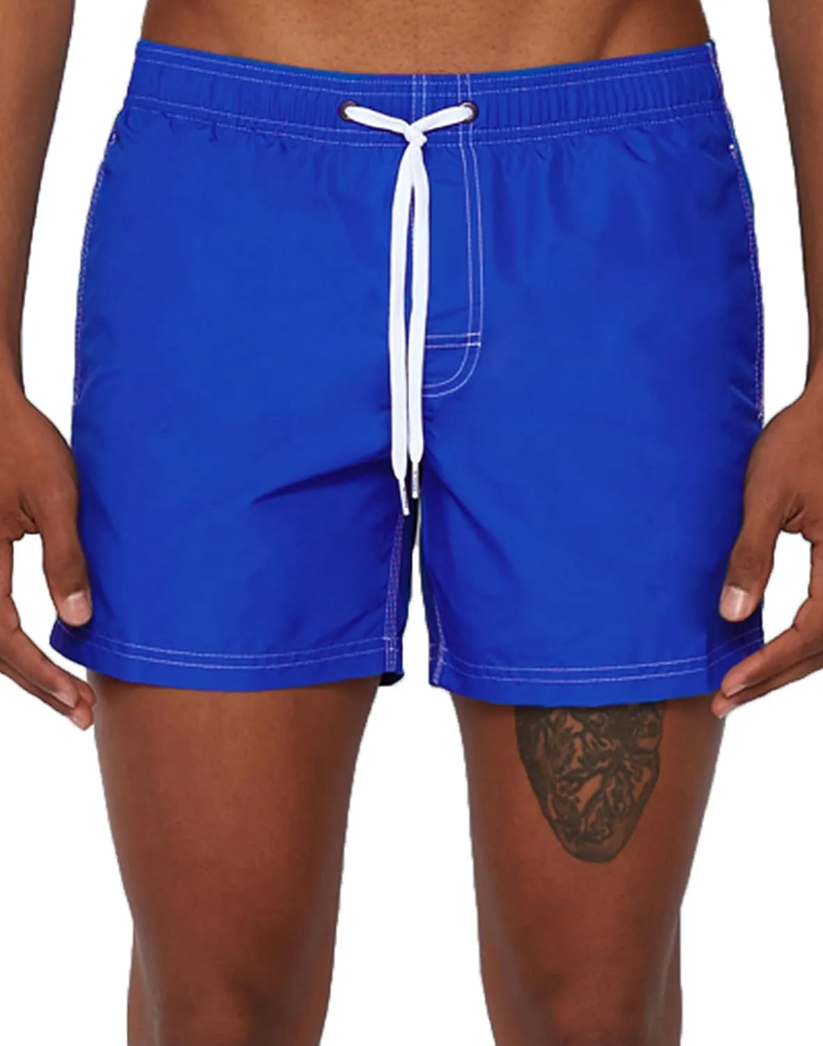 Mens Elastic Waist Boardshort, Swim Trunks 14" Length 5" Inseam