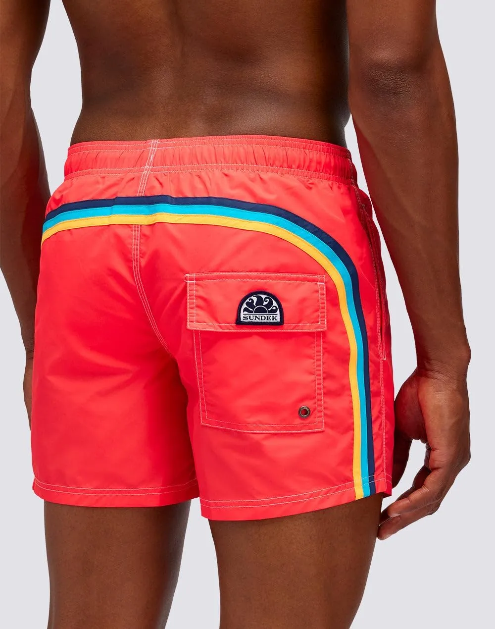 Mens Elastic Waist Boardshort, Swim Trunks 14" Length 5" Inseam