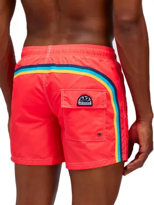 Mens Elastic Waist Boardshort, Swim Trunks 14" Length 5" Inseam