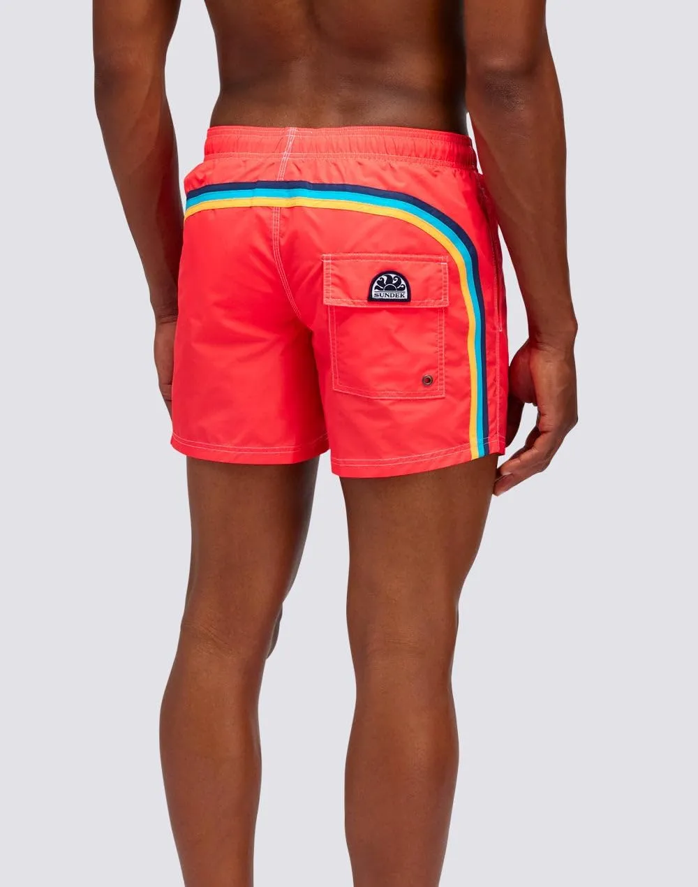 Mens Elastic Waist Boardshort, Swim Trunks 14" Length 5" Inseam