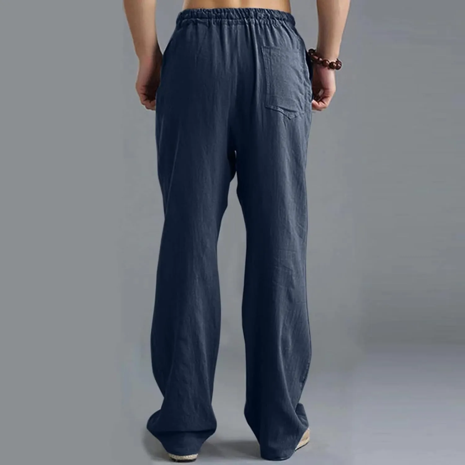 Mens Linen Sweatpants Drawstring Elastic Waist Casual Trendy Lightweight Pants Athletic Joggers Trousers with Pockets