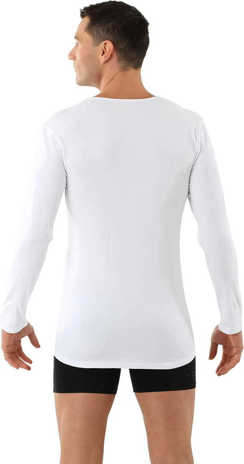 Men's Longsleeve Undershirt Organic Stretch Cotton v-Neck White
