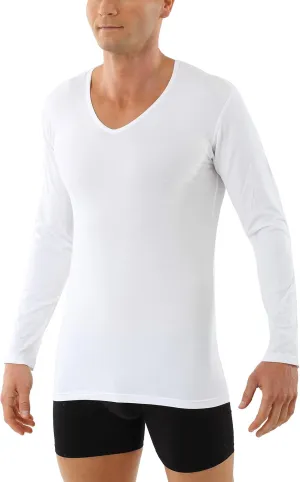 Men's Longsleeve Undershirt Organic Stretch Cotton v-Neck White