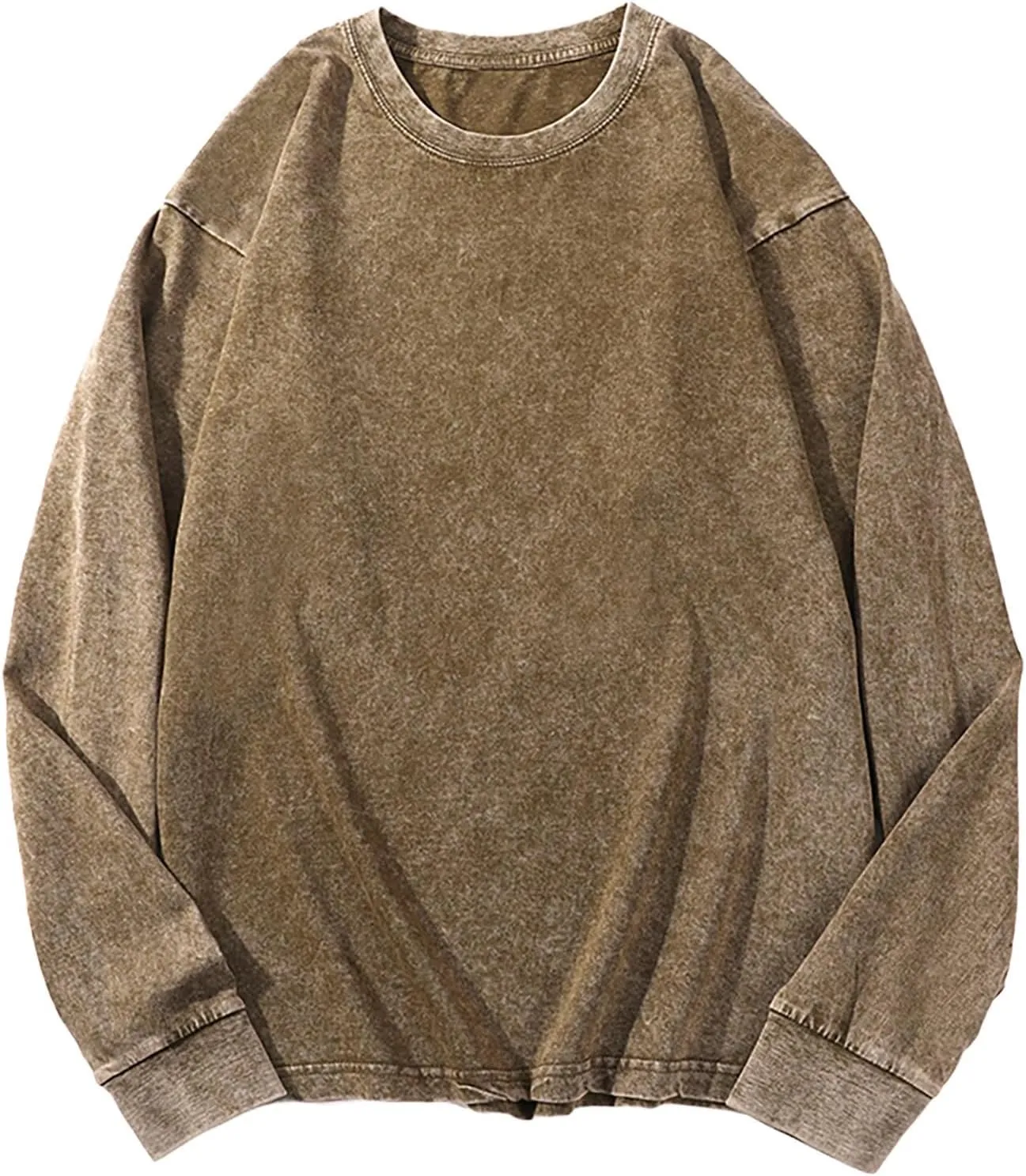 Mens Oversized Vintage Sweatshirts Distressed Casual Long Sleeve Drop Shoulder Crewneck Pullover Hip Hop Streetwear