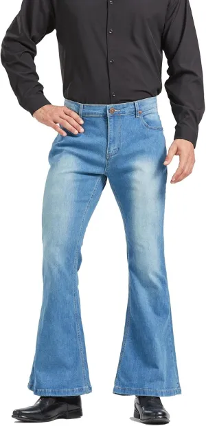 Men's Relaxed Vintage 60s 70s Bell Bottom Stretch Fit Classic Comfort Flared Flares Retro Leg Disco Denim Jeans Pants