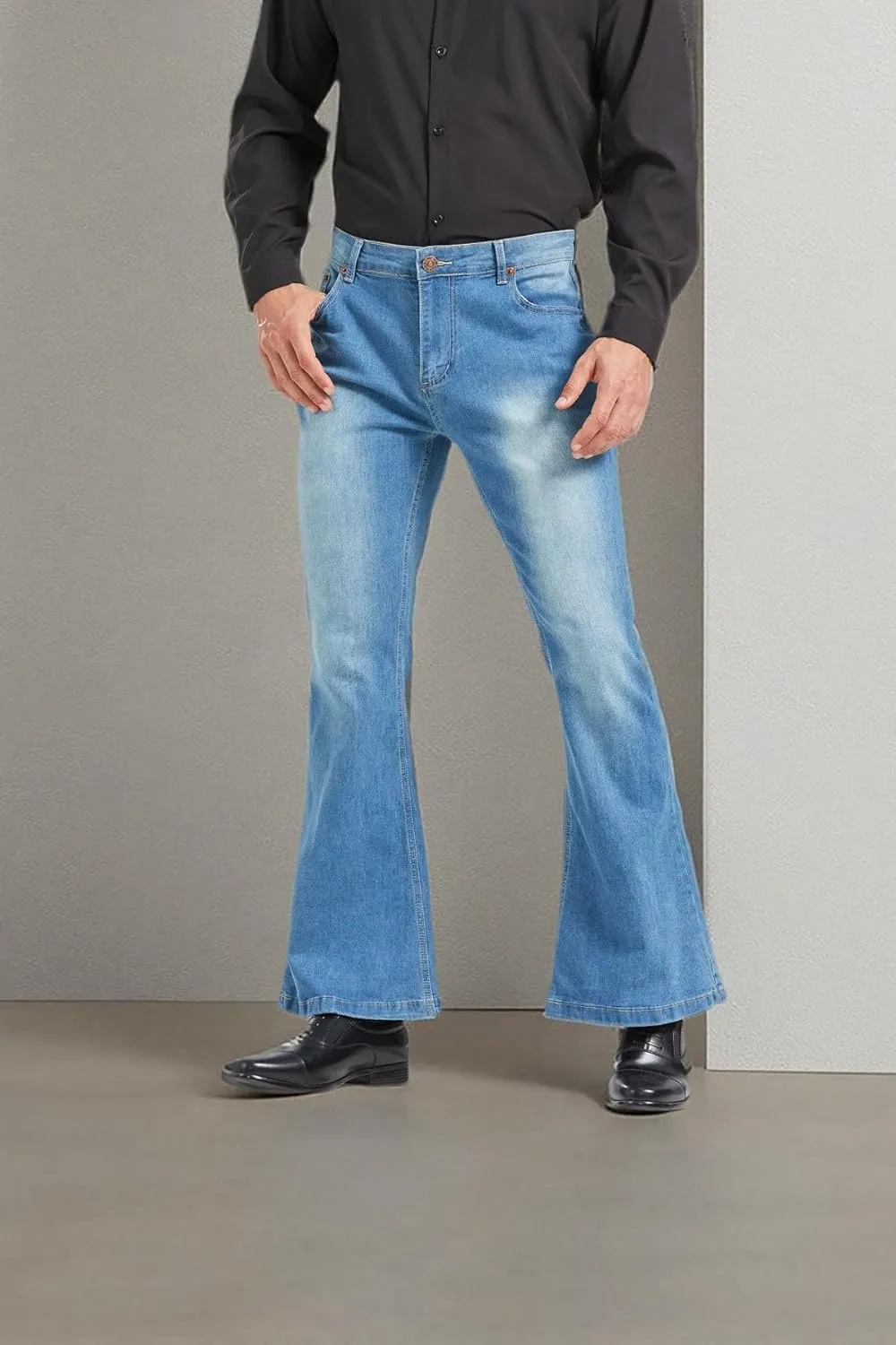 Men's Relaxed Vintage 60s 70s Bell Bottom Stretch Fit Classic Comfort Flared Flares Retro Leg Disco Denim Jeans Pants