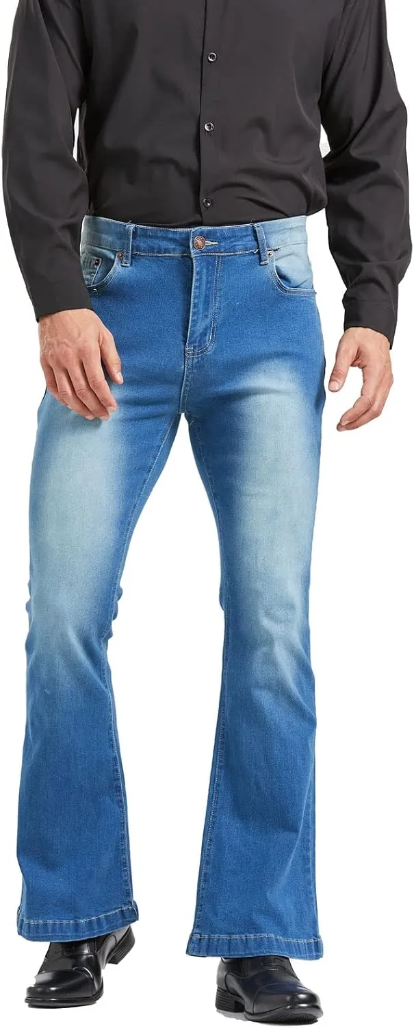 Men's Relaxed Vintage 60s 70s Bell Bottom Stretch Fit Classic Comfort Flared Flares Retro Leg Disco Denim Jeans Pants