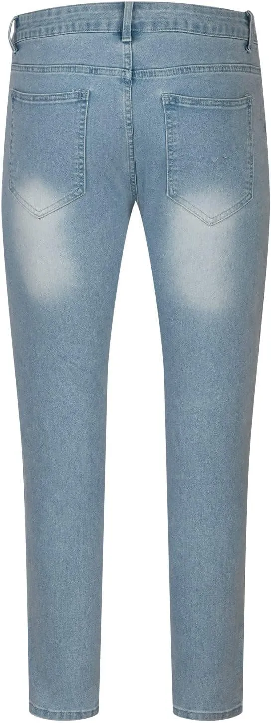 Mens Ripped Jeans Slim Fit Shiny Jean High Waist Stretch Jeans Casual Denim Pants Comfortable Streetwear Vintage