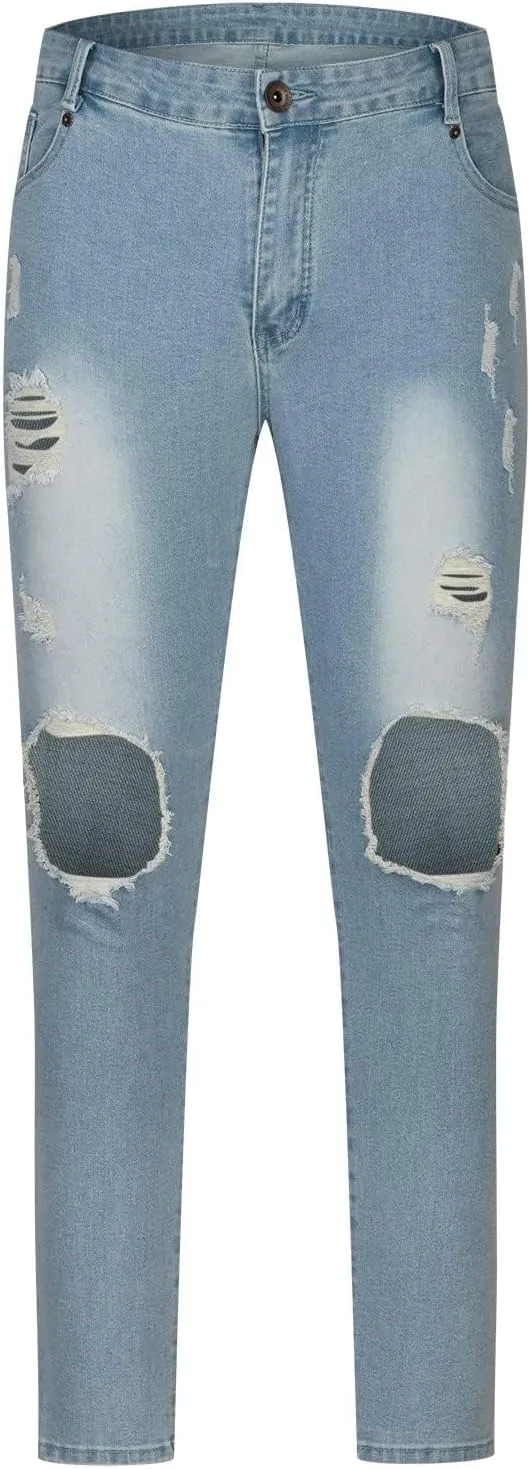 Mens Ripped Jeans Slim Fit Shiny Jean High Waist Stretch Jeans Casual Denim Pants Comfortable Streetwear Vintage