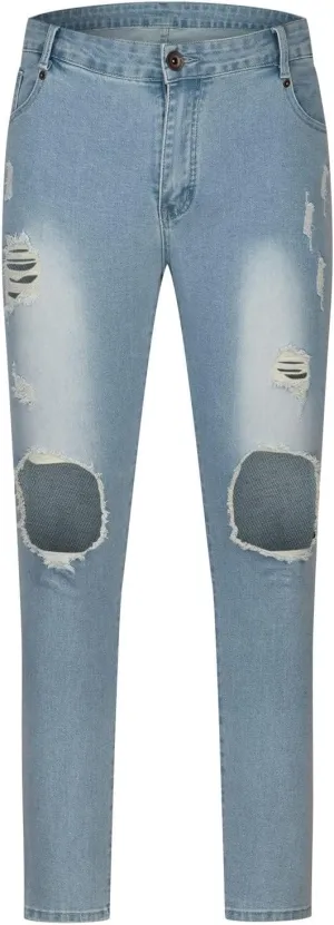 Mens Ripped Jeans Slim Fit Shiny Jean High Waist Stretch Jeans Casual Denim Pants Comfortable Streetwear Vintage
