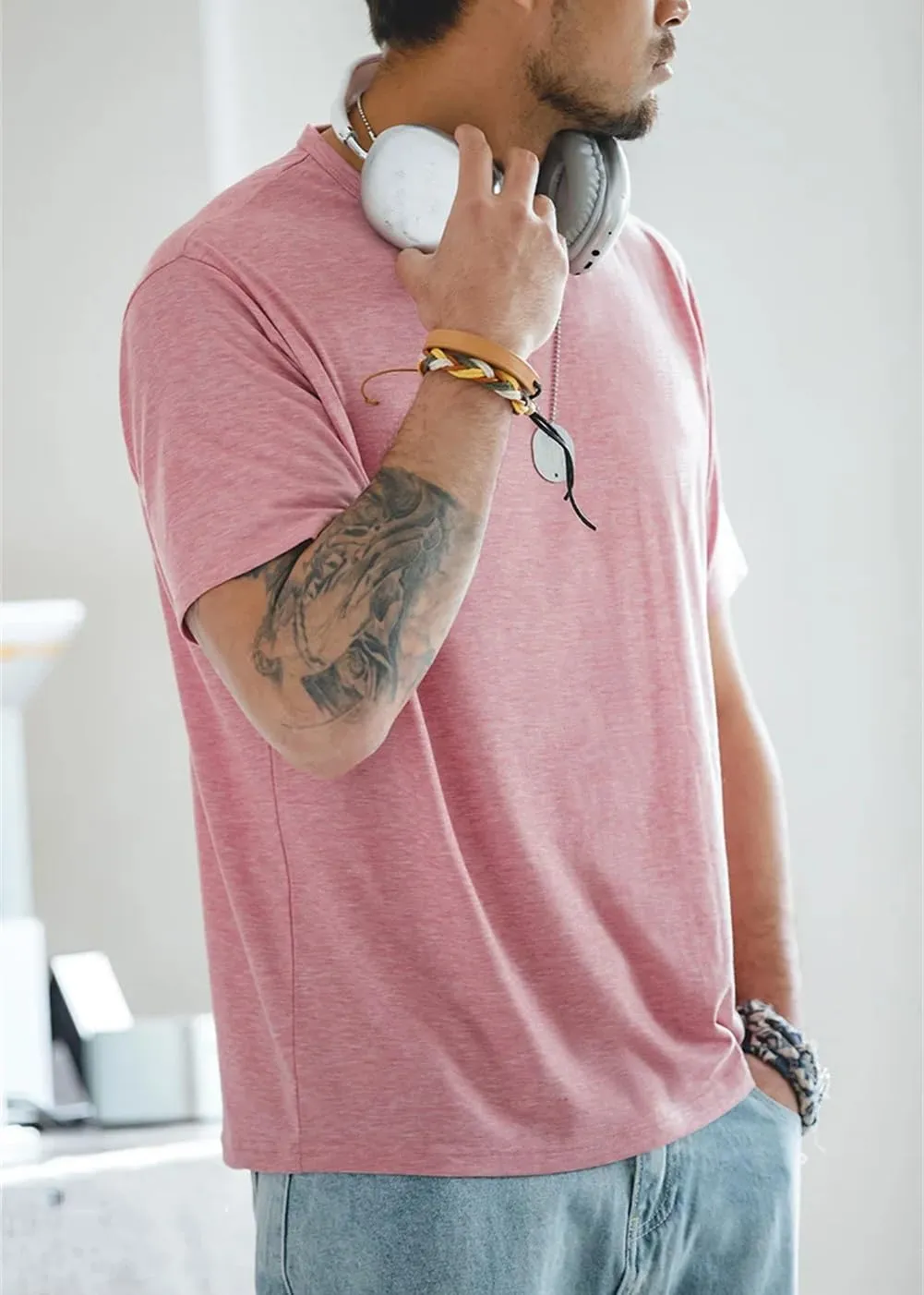 Mens Short Sleeve Casual T Shirt Comfort Crewneck Lightweight Undershirts Soft Tee Tops