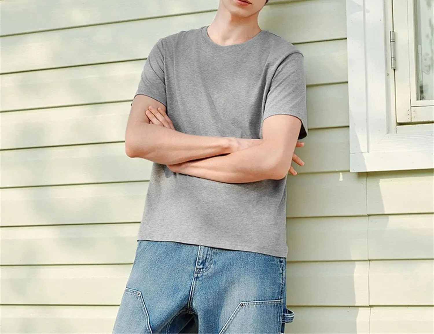 Men's Solid White Cotton T-Shirt, Versatile Layering Spring Tee