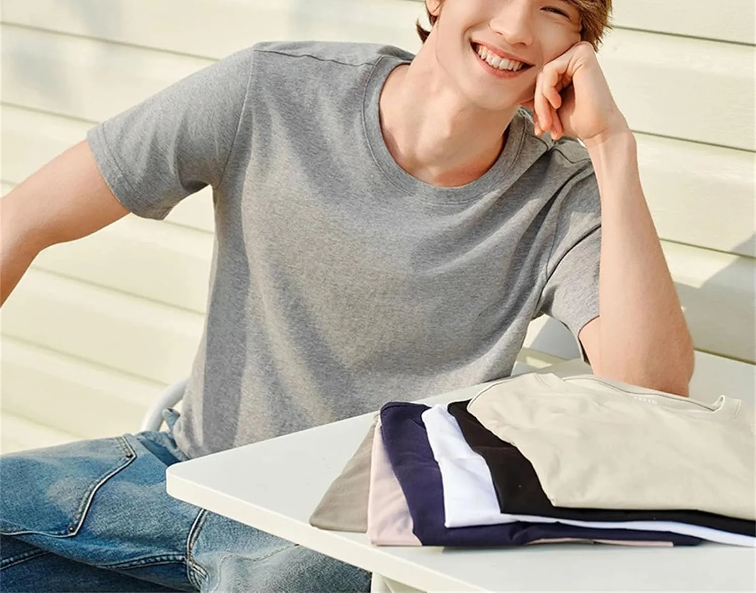 Men's Solid White Cotton T-Shirt, Versatile Layering Spring Tee