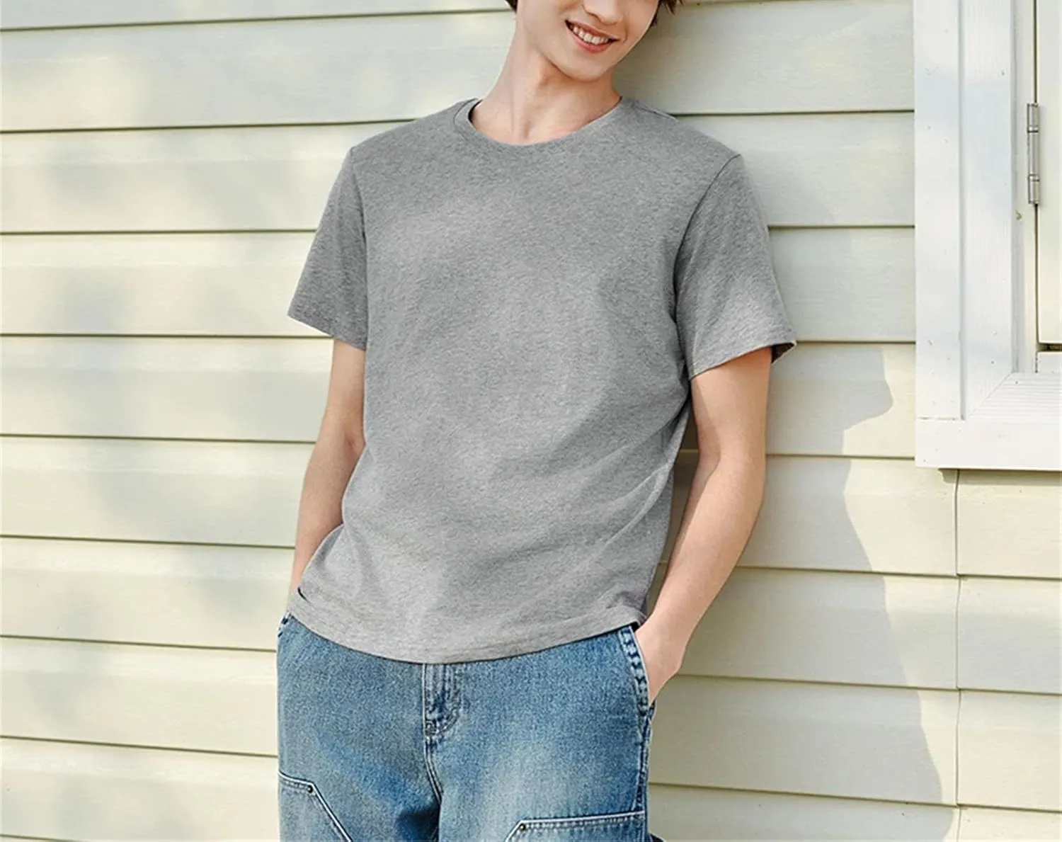 Men's Solid White Cotton T-Shirt, Versatile Layering Spring Tee