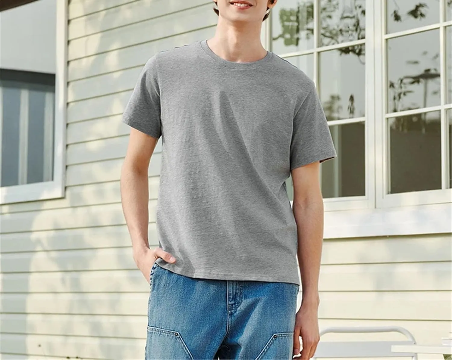 Men's Solid White Cotton T-Shirt, Versatile Layering Spring Tee