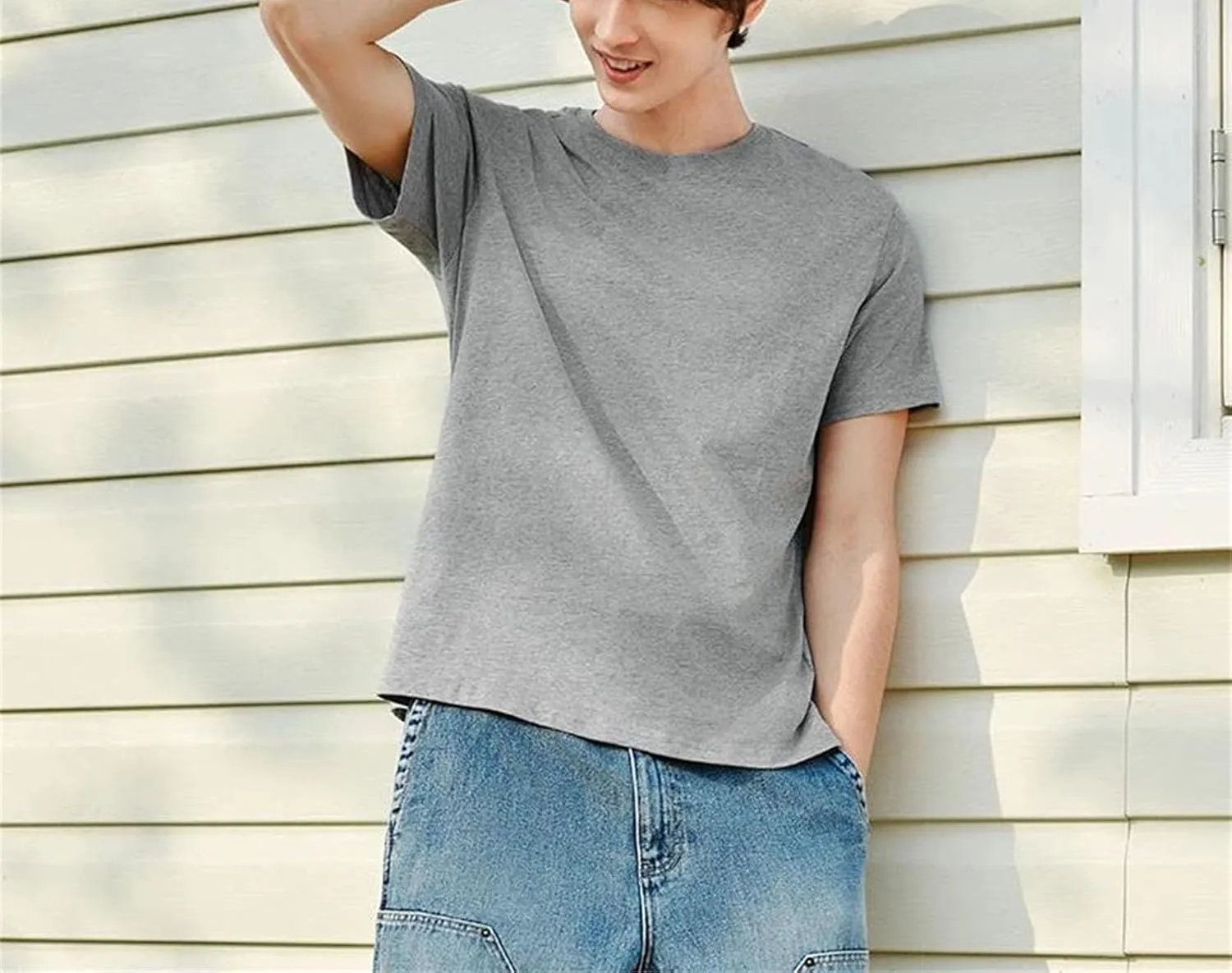 Men's Solid White Cotton T-Shirt, Versatile Layering Spring Tee