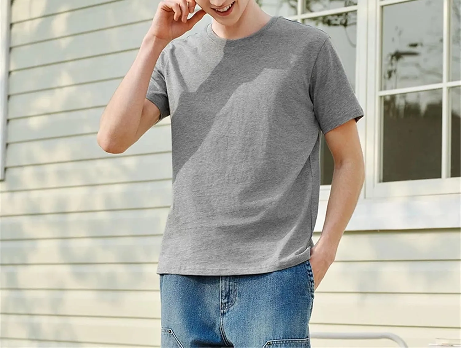 Men's Solid White Cotton T-Shirt, Versatile Layering Spring Tee