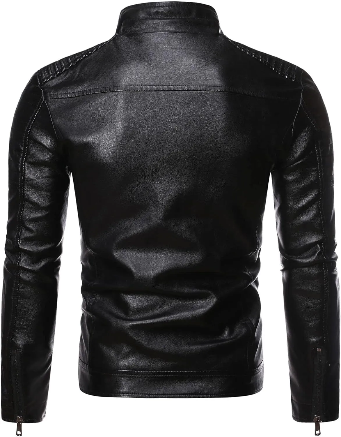 Men's Stand Collar Faux Leather Jacket Casual Zip Up Leather Biker Outwear Solid Color Slim Punk Motorcycle Jacket