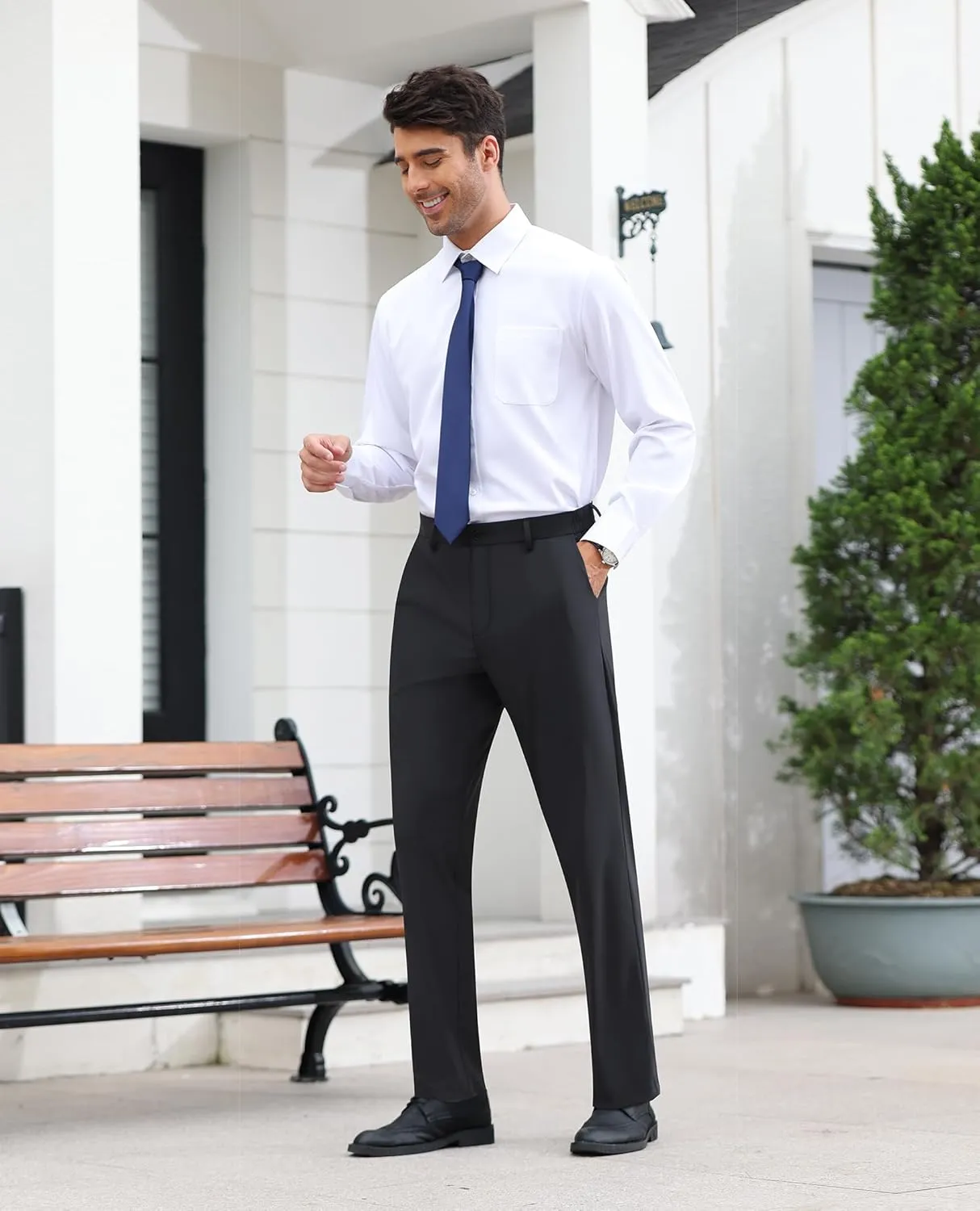 Mens Stretch Dress Pants Slim Fit Dress Pants for Men Expandable Waist Dress Pants Casual Athletic Golf Pants