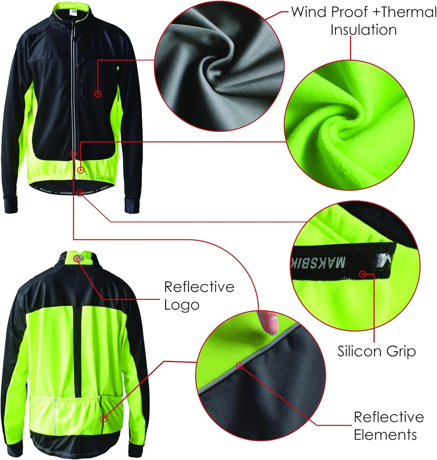 Men's Thermal Cycling Jacket Long Sleeve Snow Water Reflective Windproof Firewall Winter Biking Jacket