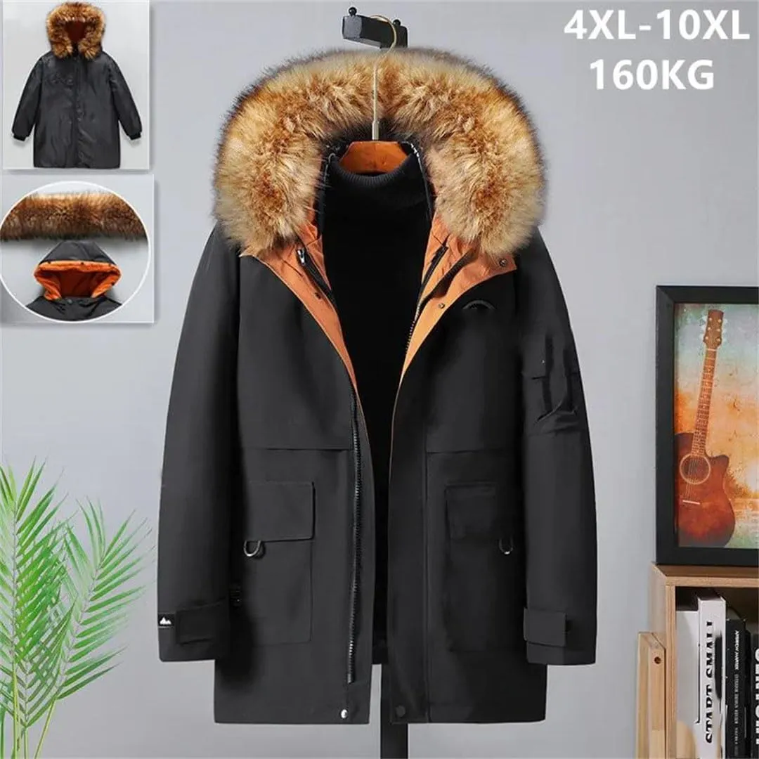 Men's Thick And Warm Winter Fur Collar Removable Lined Down And Cotton Padded Fleece Cold-Proof Plus Size Coat