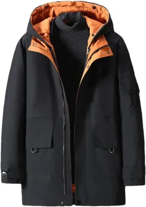 Men's Thick And Warm Winter Fur Collar Removable Lined Down And Cotton Padded Fleece Cold-Proof Plus Size Coat