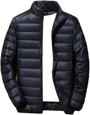 Mens Thin Lightweight Cotton-Padded Short Puffer Jacket Winter Stand Collar Mens Coat For Snow Ski Hiking