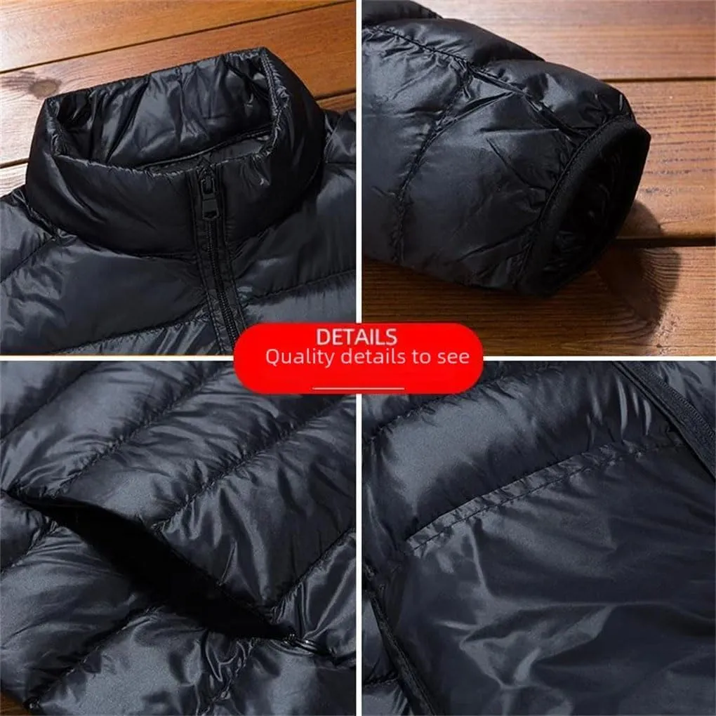Mens Thin Lightweight Cotton-Padded Short Puffer Jacket Winter Stand Collar Mens Coat For Snow Ski Hiking