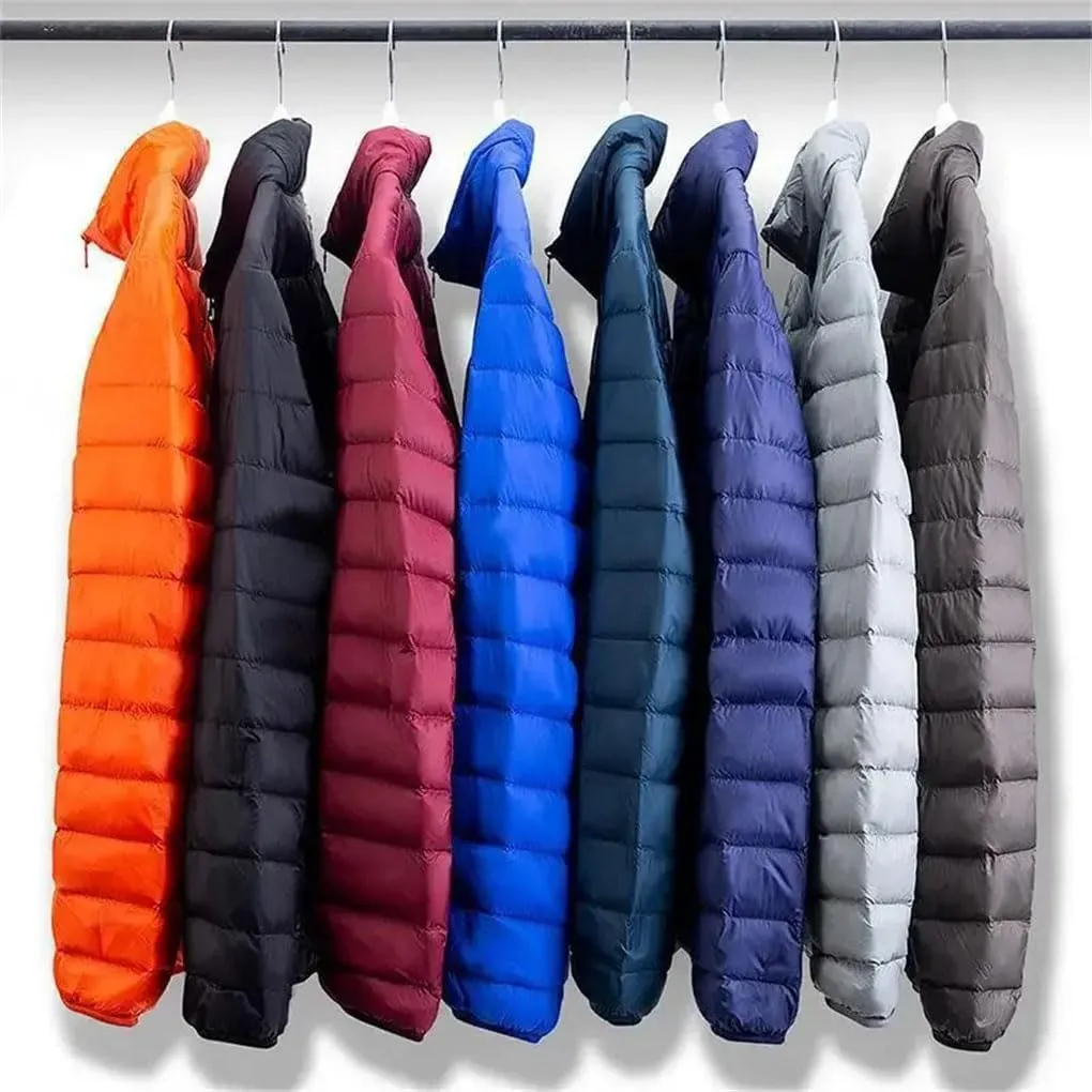 Mens Thin Lightweight Cotton-Padded Short Puffer Jacket Winter Stand Collar Mens Coat For Snow Ski Hiking