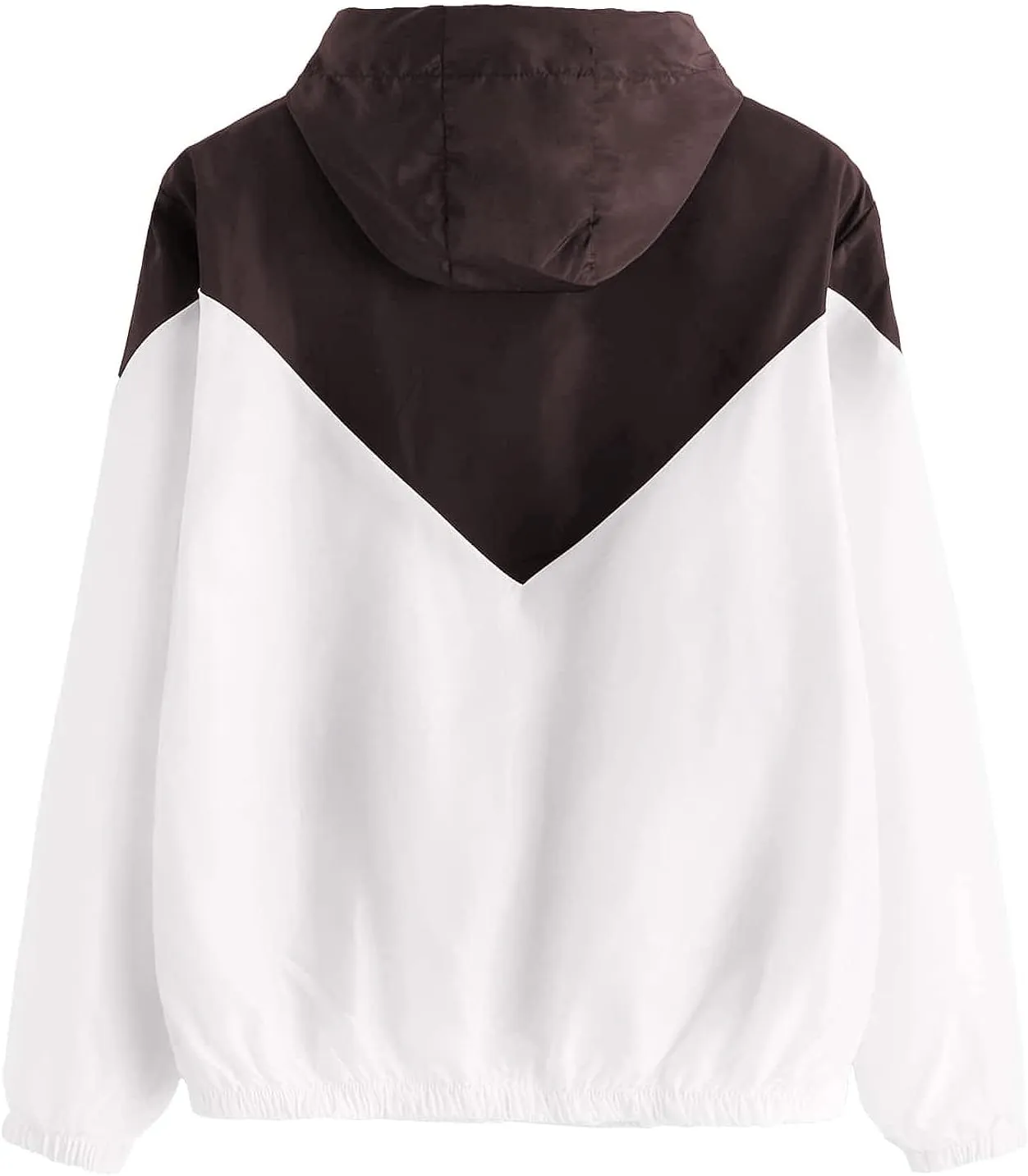 Milumia Women Color Block Drawstring Hooded Zip Up Sports Jacket Windproof Windbreaker with Pocket