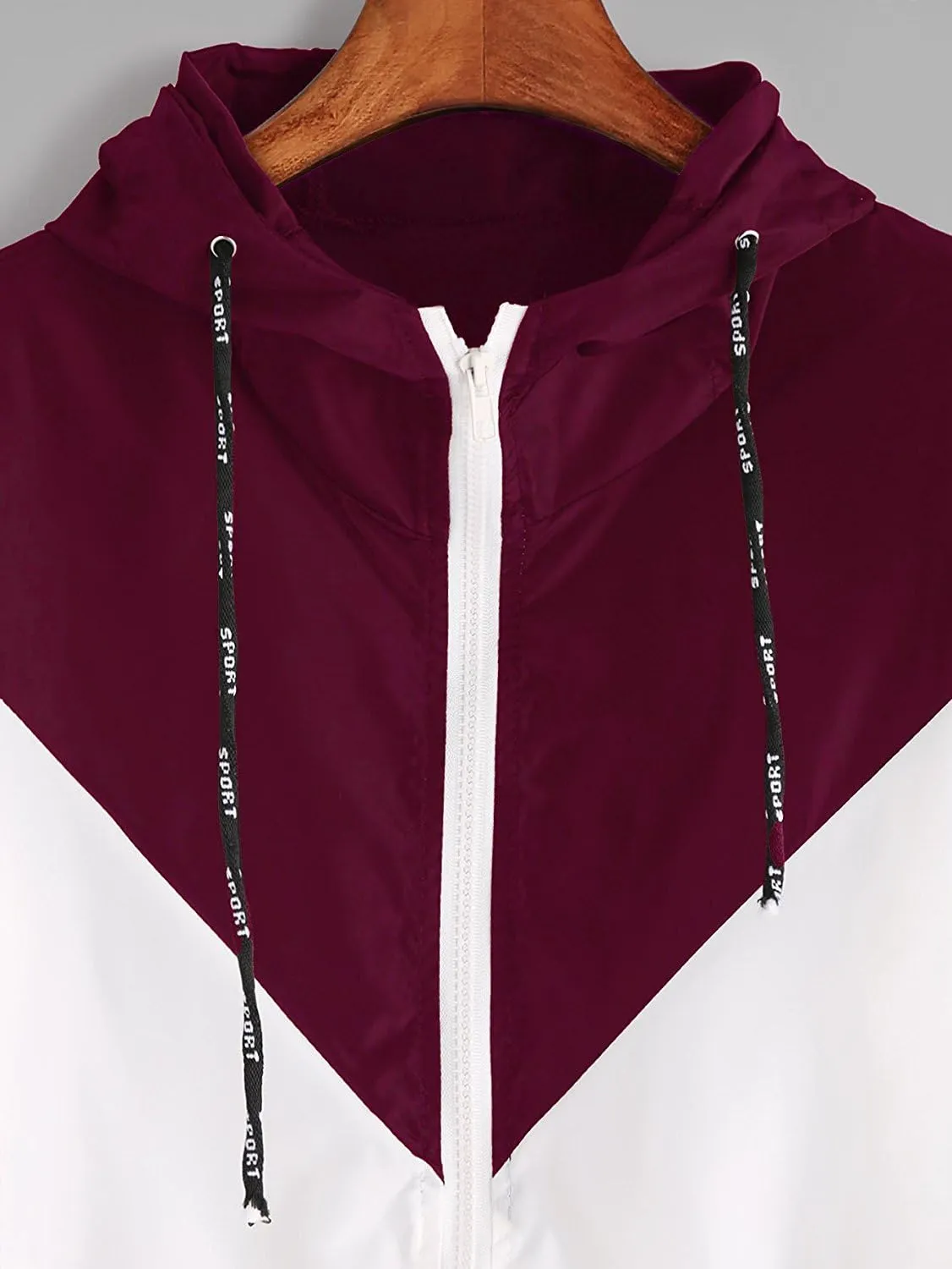 Milumia Women Color Block Drawstring Hooded Zip Up Sports Jacket Windproof Windbreaker with Pocket
