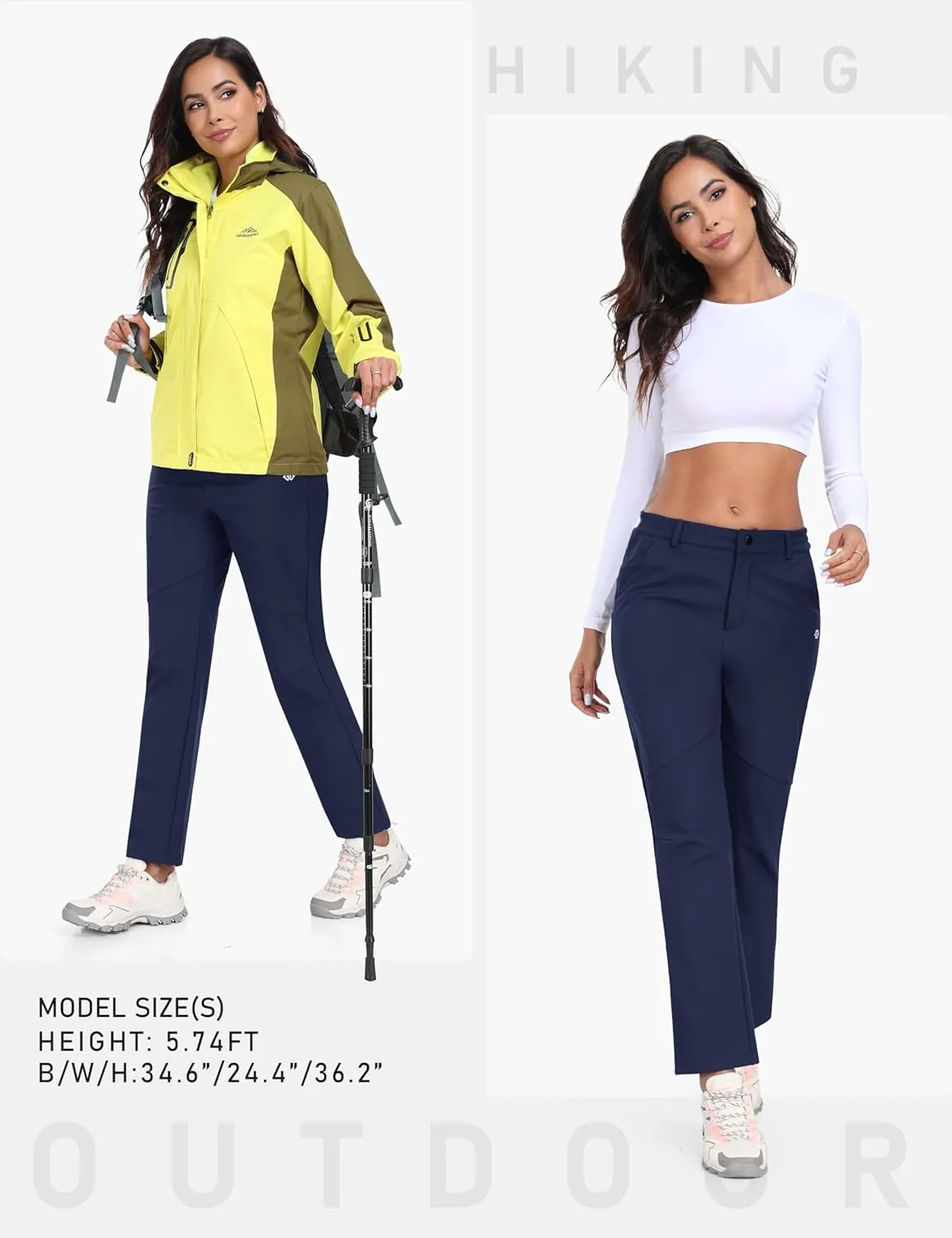 MoFiz Women's Waterproof Windproof Ski Snow Hiking Cargo Pants Warm Fleece Lined Elastic Waisted Zipper Pockets Winter