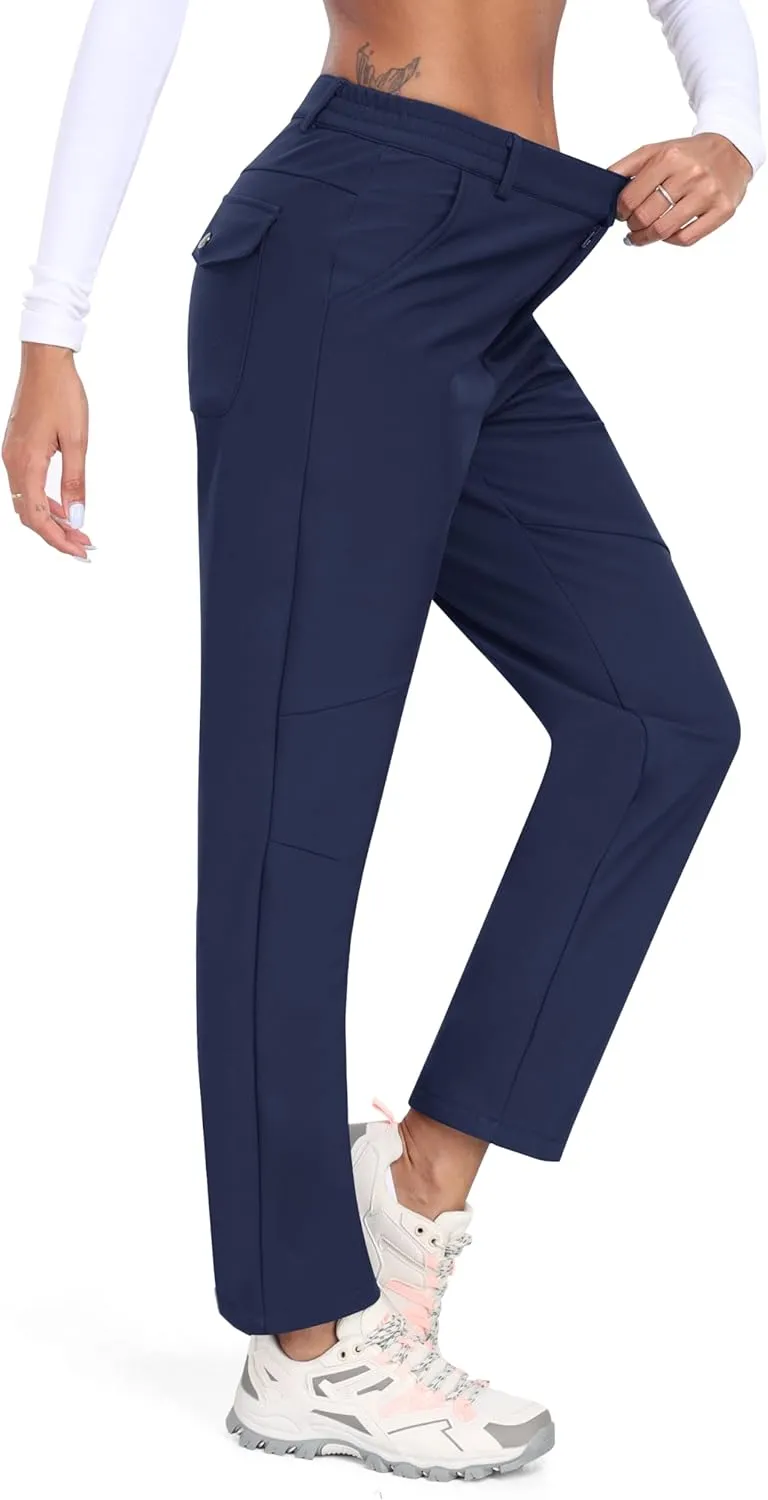 MoFiz Women's Waterproof Windproof Ski Snow Hiking Cargo Pants Warm Fleece Lined Elastic Waisted Zipper Pockets Winter