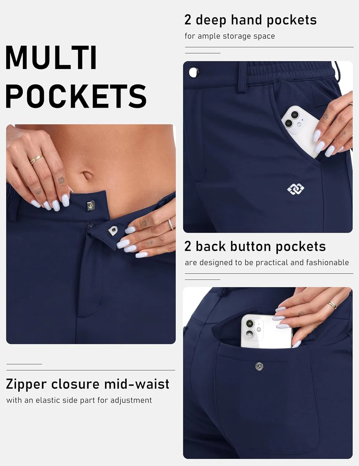 MoFiz Women's Waterproof Windproof Ski Snow Hiking Cargo Pants Warm Fleece Lined Elastic Waisted Zipper Pockets Winter