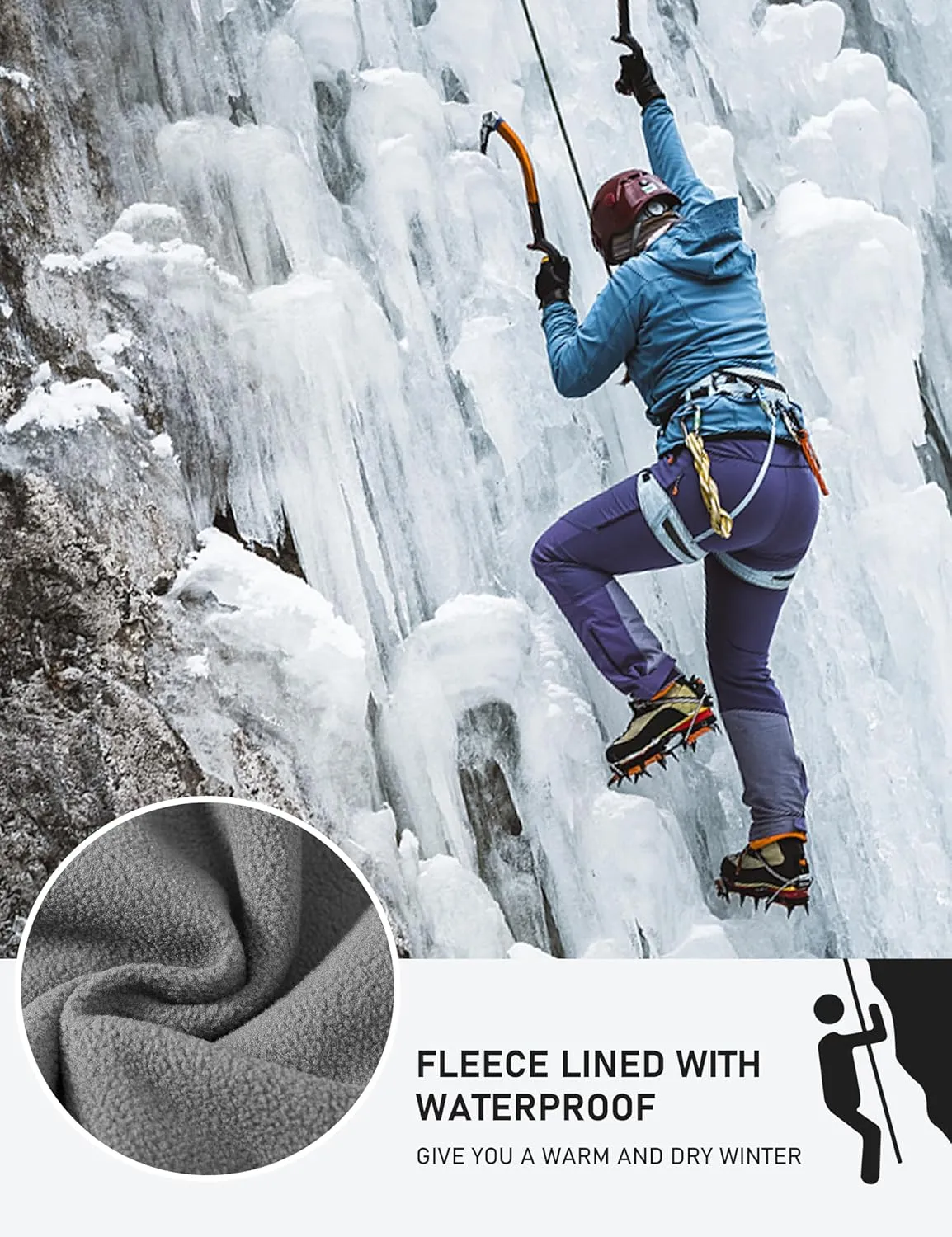 MoFiz Women's Waterproof Windproof Ski Snow Hiking Cargo Pants Warm Fleece Lined Elastic Waisted Zipper Pockets Winter
