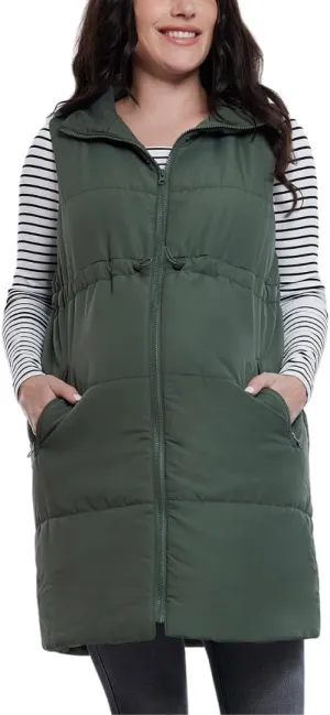 Motherhood Maternity Women's Sleeveless Long Pregnancy Puffer Vest with Pockets