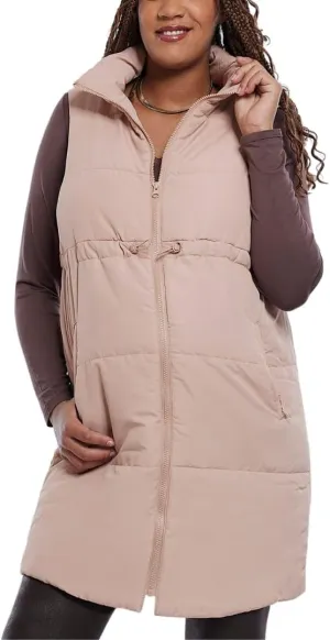 Motherhood Maternity Women's Sleeveless Long Pregnancy Puffer Vest with Pockets