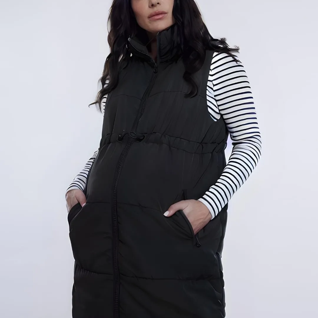 Motherhood Maternity Women's Sleeveless Long Pregnancy Puffer Vest with Pockets